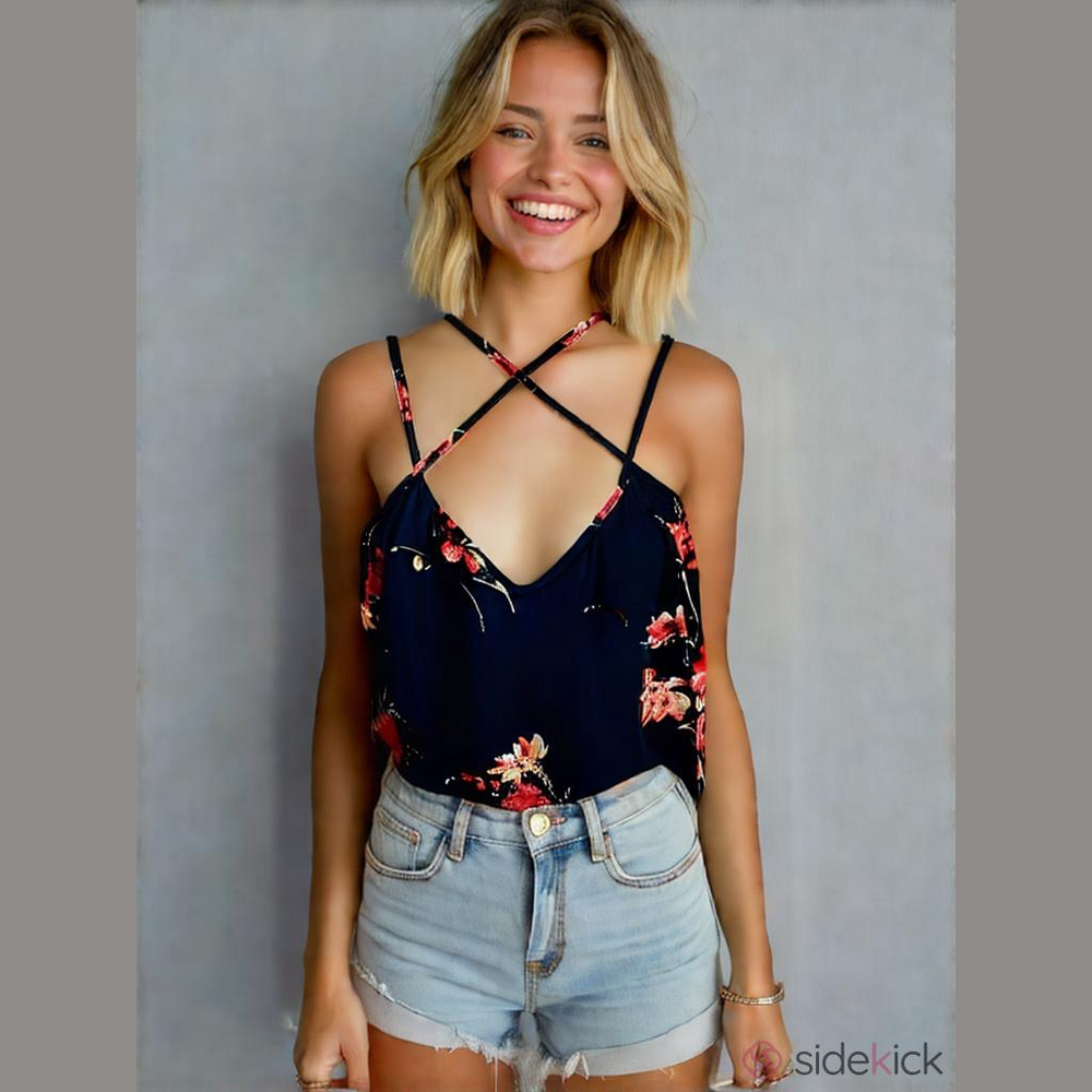 Women's Papermoon Blue Floral Tank Top Size M